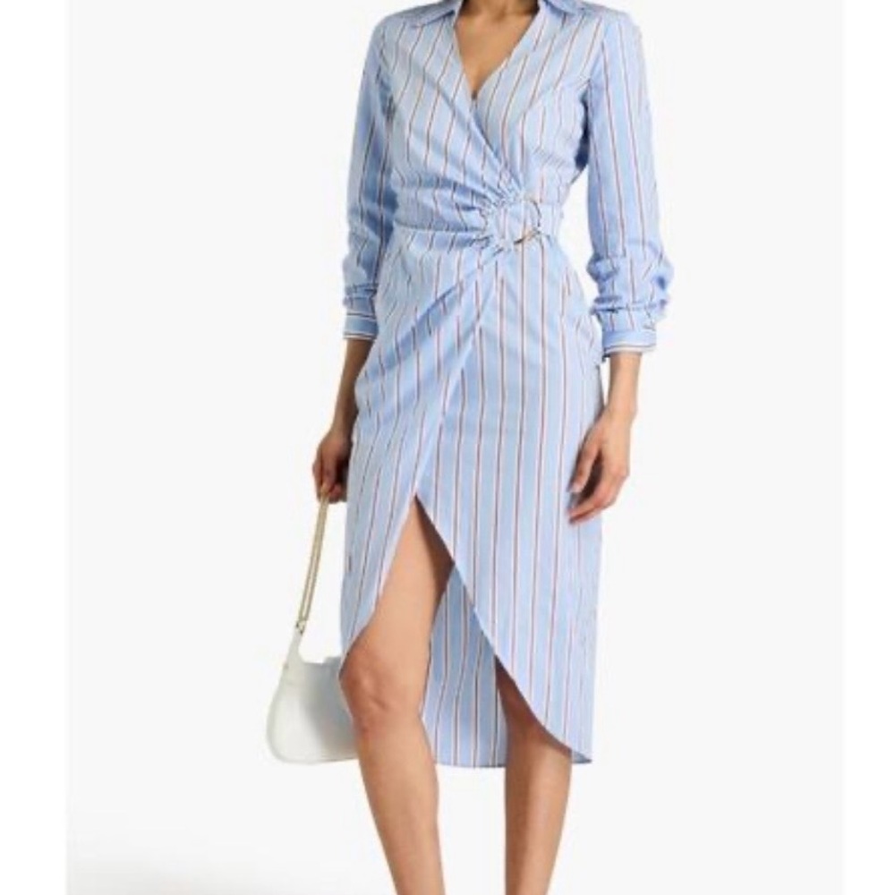 Veronica Beard Light Blue Striped Long Sleeve Dress